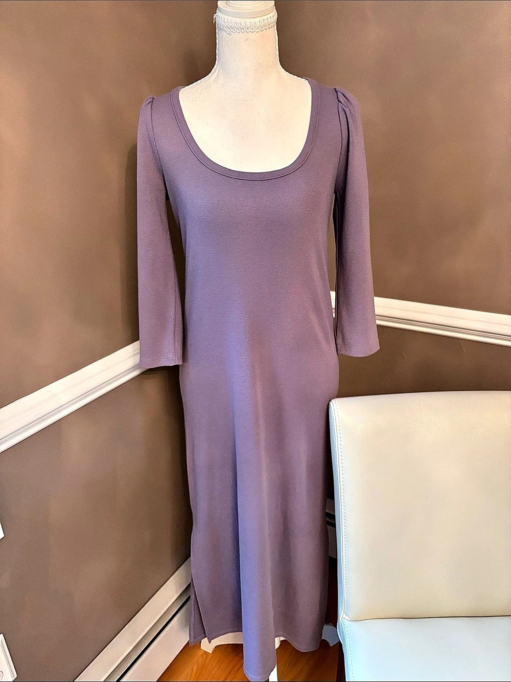 Whimsical Hatch Ribbed Maxi Dress in Purple Size Small NWT